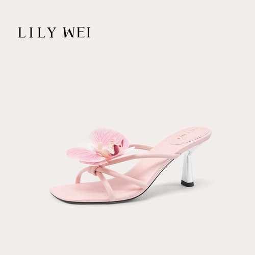 LilyWei时尚气质花朵猫跟凉鞋