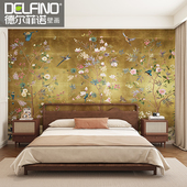 环保新中式 无缝墙布现代简约卧室客厅电视全屋背景墙花鸟定制壁画