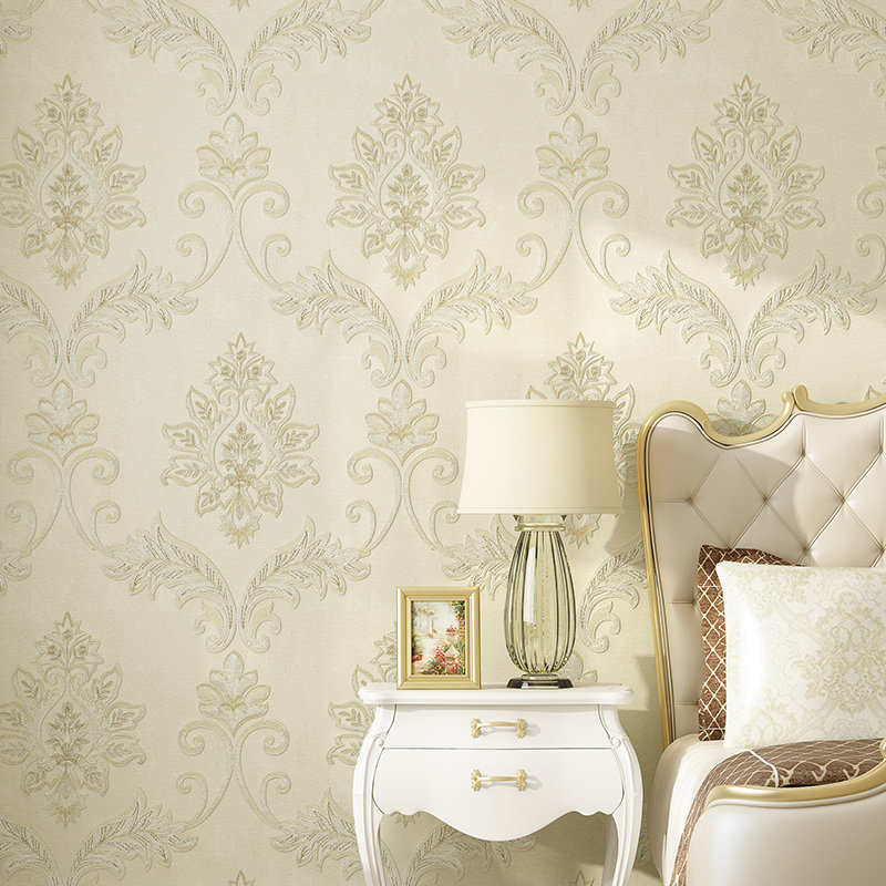 简欧无缝墙布 卧室客厅欧式墙纸简约电视背景墙壁纸奢华刺绣壁布