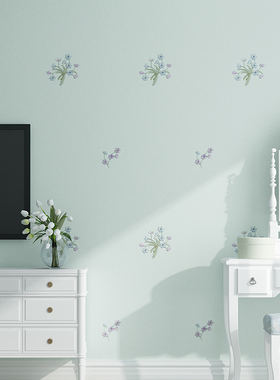 高档韩式刺绣墙布田园壁纸现代简约卧室温馨小花客厅全屋无缝壁布