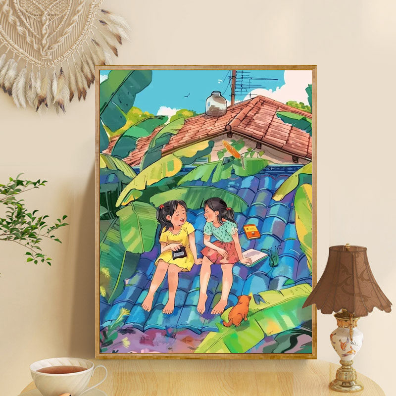 初夏时分 diy数字油画卡通动漫手绘涂鸦画丙烯填色装饰摆件油彩画