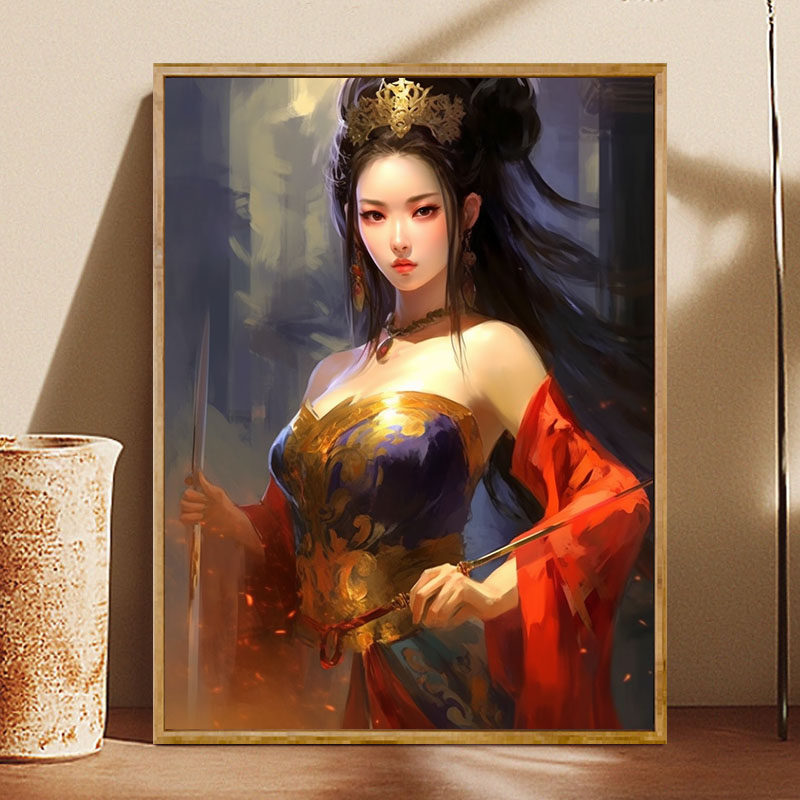 中国风武侠少女 非之语数字油画diy填充涂色古风玄关卧室装饰画
