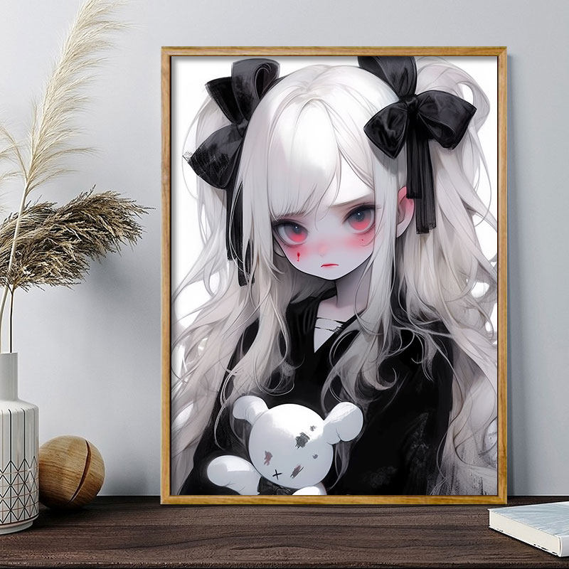 哥特式双马尾女孩 diy数字油画卡通手绘涂鸦填色画丙烯手工摆件画