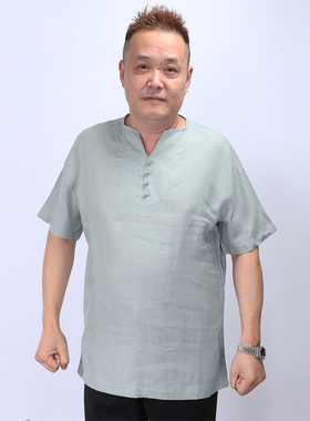 高三强唐装 新款男士夏季中国服汉服半袖亚麻上衣 15602