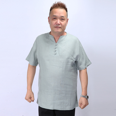 高三强唐装 新款男士夏季中国服汉服半袖亚麻上衣 15602