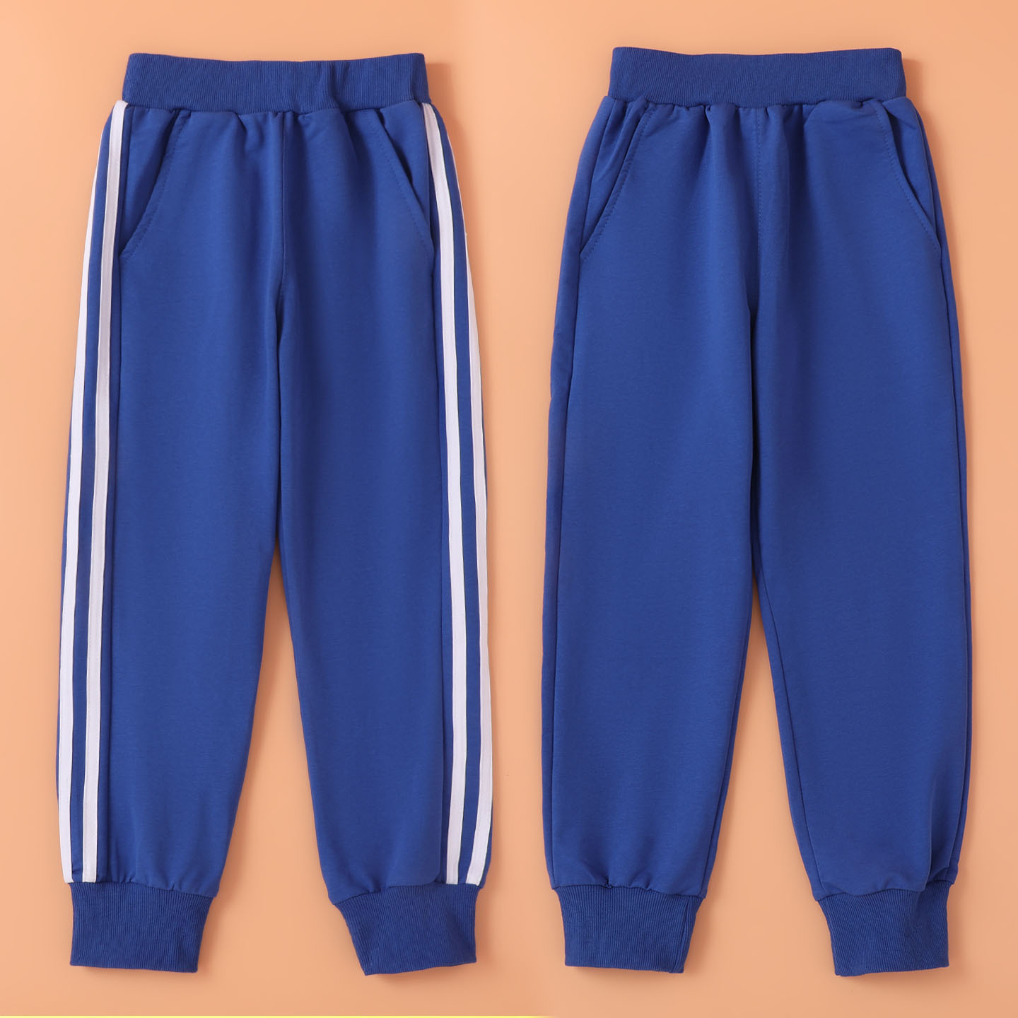 校服裤宝蓝色夏季薄款长裤男女童天蓝运动中小学生班两条杠校裤子