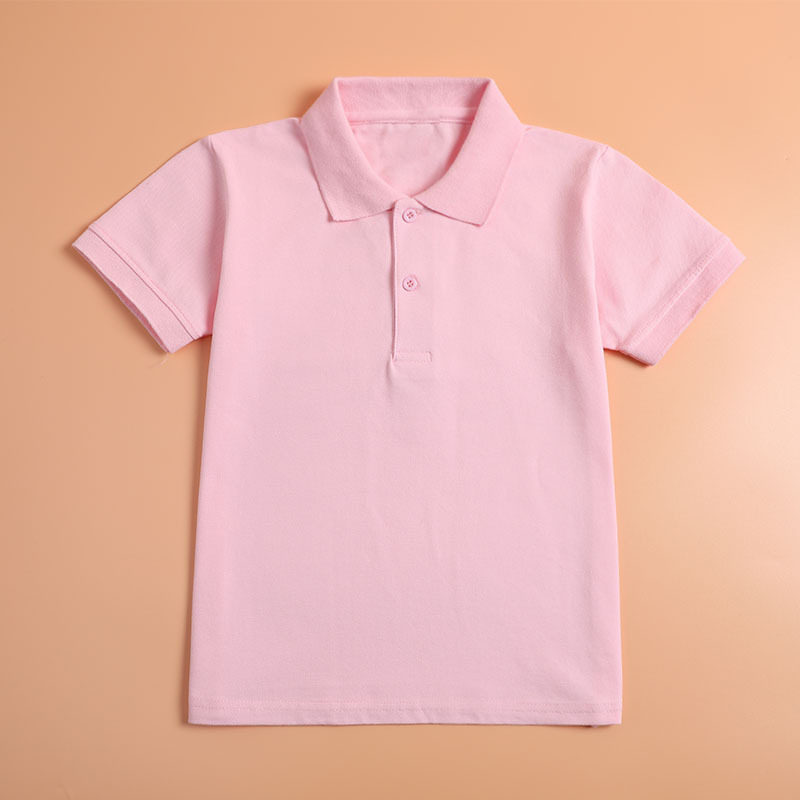 夏季浅粉色短袖POLO衫纯色T校服/园服