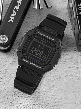 Casio卡西欧小方块手表运动防水多功能学生手表W-218H-1B