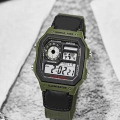 卡西欧手表男 帆布钢带防水夜光复古小方块狂飙同款AE-1200WHB-3B