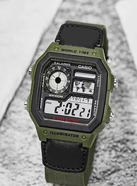 卡西欧手表男 帆布钢带防水夜光复古小方块狂飙同款AE-1200WHB-3B