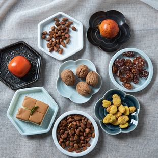 陶瓷浮雕茶点盘复古小号中式禅意青釉茶食碟茶桌茶道水果糖零食盘