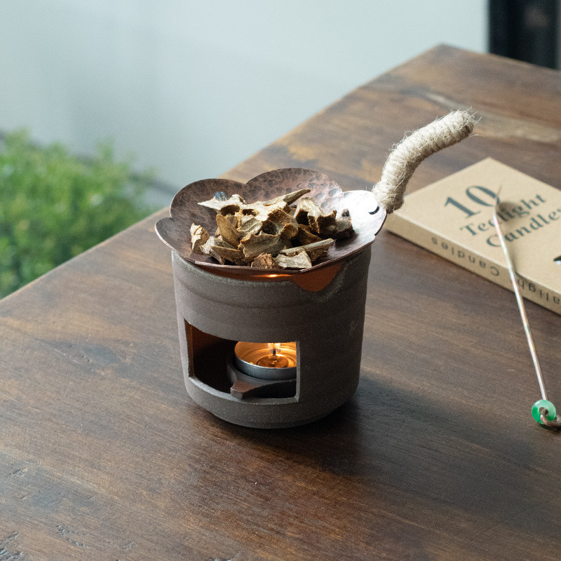 紫铜烤盘 陶瓷熏香炉 隔火烘烤天然植物雪松鼠尾草沉香天然香料