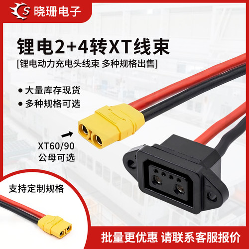 2+4P锂电动力充电头转XT线束