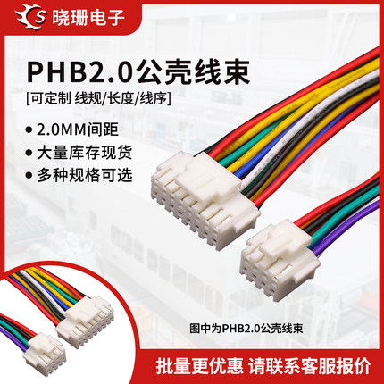 PHB端子线2.0mm间距 双排带扣电子线26awg单双头连接线2*2P-2*12P