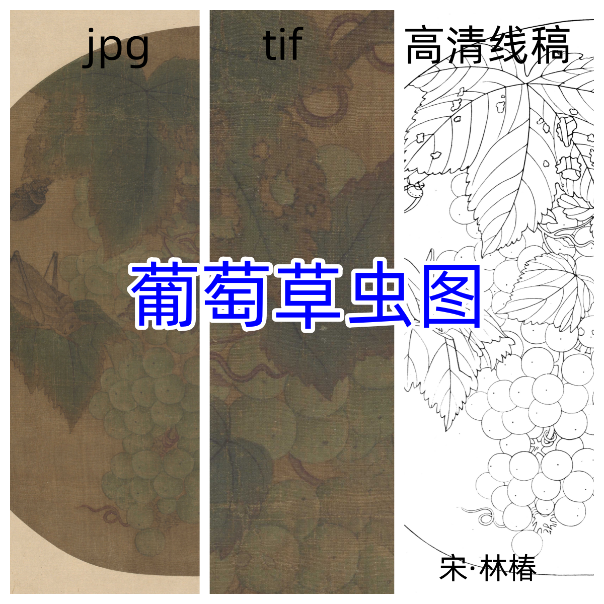 宋代林椿·葡萄草虫图/中国工笔画古风宋画装饰宋代美学微喷临摹