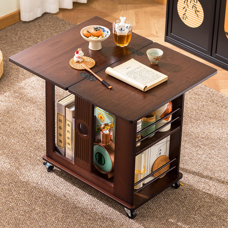 2025新款可移动式茶几小户型折叠客厅家用中古风实木边几沙发边柜,住宅家具,移动边几/推车,淘宝优惠券,粉丝福利购,淘宝优惠卷