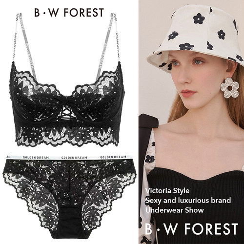 维多利亚性感无胸垫新款薄蕾丝内衣时尚字母肩带大胸显小聚拢文胸
