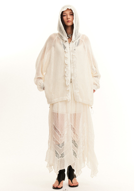 NEANT棉网格蕾丝花边抽绳帽衫外套