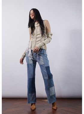 NEANT AW21 拼接深浅牛仔直筒裤