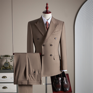 TGH 高品质修身 莱赛尔双排扣羊毛西装 商务正装 新郎TZ770 男套装