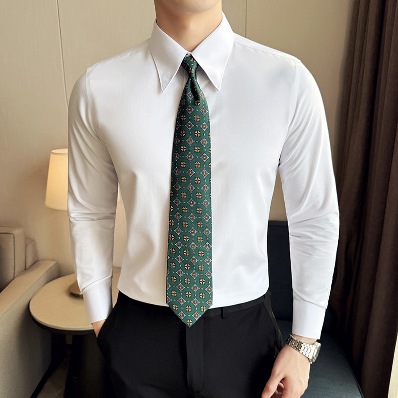 【TGH】高级感无痕衬衫男长袖修身免烫商务休闲男士白色短袖衬衣