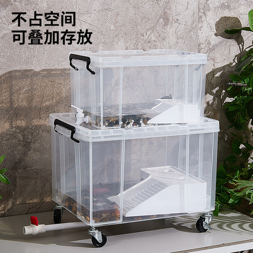 乌龟缸透明带盖鳄龟饲养箱草龟专用缸收纳箱可造景带排水生态鱼缸