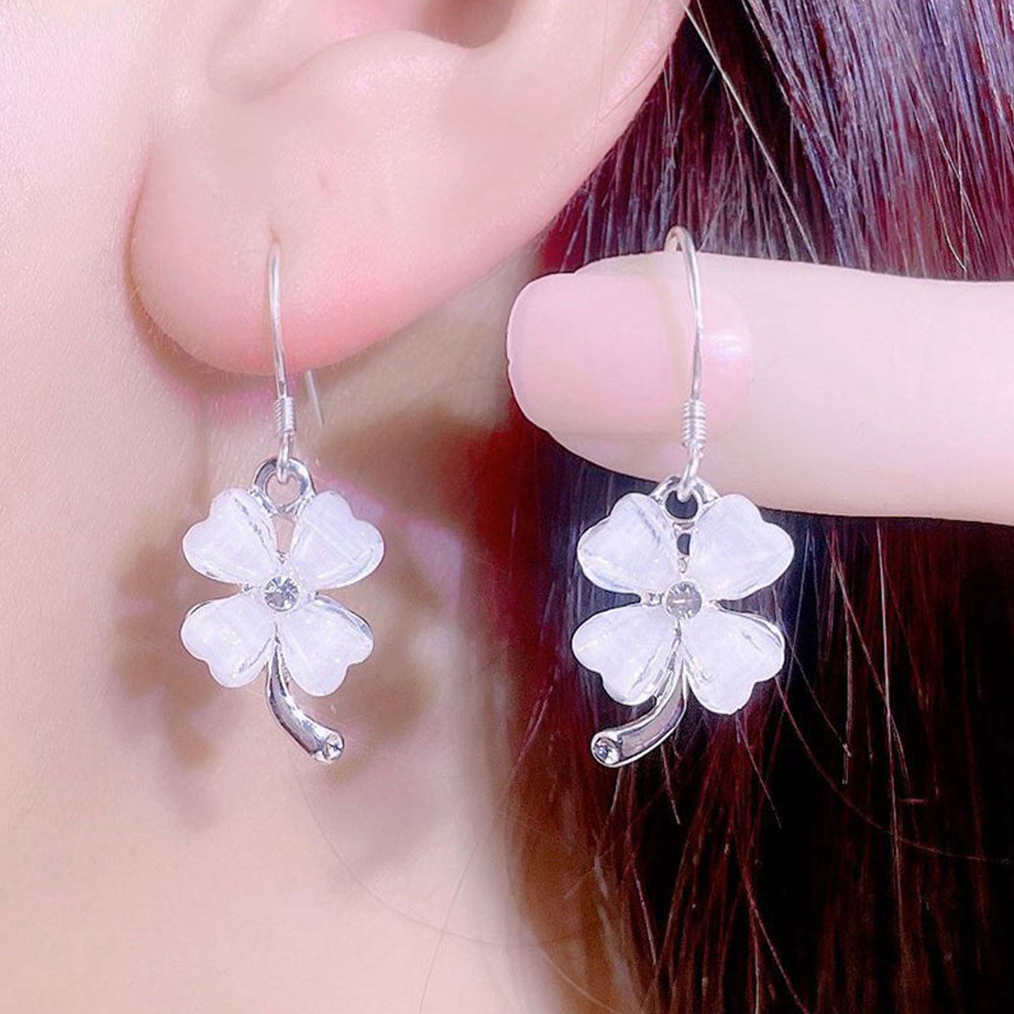 S925银耳勾耳坠防过敏幸运草2026新款可爱简约气质百搭四叶花耳环,饰品/流行首饰/时尚饰品新,耳环,淘宝优惠券,粉丝福利购,淘宝优惠卷
