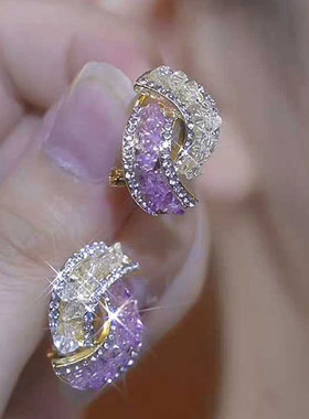 气质几何紫色耳环女时尚高级感小众耳钉独特网红新款轻奢简约耳饰