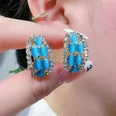 超闪蓝色耳环女2025年新款 高级感显脸瘦耳饰港风气质百搭耳钉 爆款