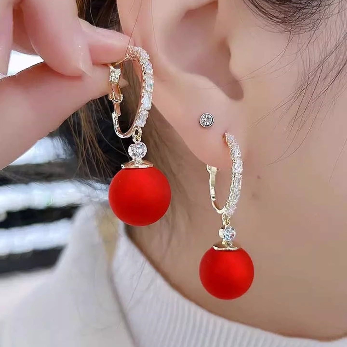 本命年耳坠2026年新款潮红色珠珠耳环轻奢气质民族风法式耳扣耳饰,饰品/流行首饰/时尚饰品新,耳环,淘宝优惠券,粉丝福利购,淘宝优惠卷