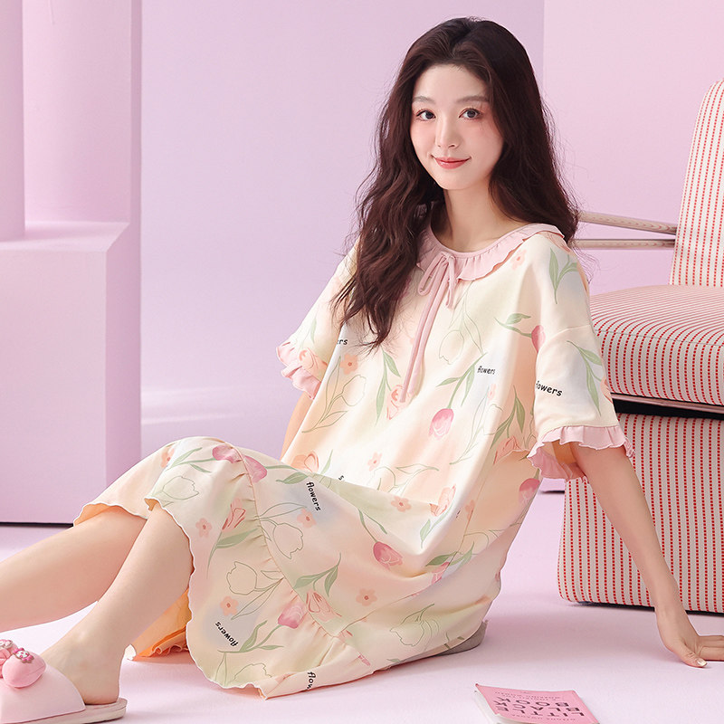 婵之云睡裙女夏季2026新款纯棉甜美法式公主风短袖家居服仙女睡衣