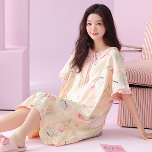婵之云睡裙女夏季2026新款纯棉甜美法式公主风短袖家居服仙女睡衣
