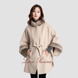 静奢老钱LP同款｜25秋冬山羊绒水貂双面呢大衣外套女毛领赫本风