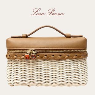 LP顶配同版 真皮L19饭盒包纯竹藤草编织盒子包单肩斜挎手提女包包