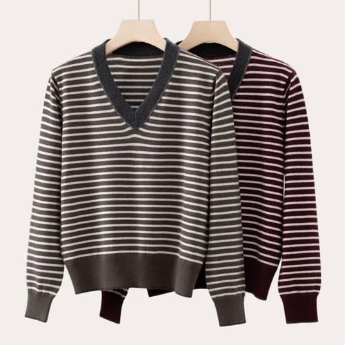 BC同款 柜上2W｜BC25秋冬羊绒羊毛衣V领条纹长袖休闲百搭针织衫女