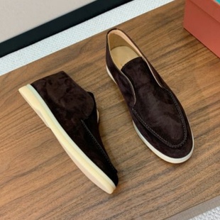 2025秋冬季LP真皮高帮乐福鞋男士真皮一脚蹬懒人平底休闲单鞋