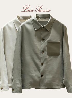 LP同版静老钱风｜ 早秋休闲轻薄翻领宽松夹克男士亚麻衬衫式外套