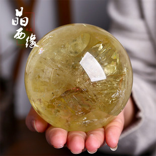 黄色天然黄水晶球原石球书房客厅书房玄关办公学习开店送礼摆件