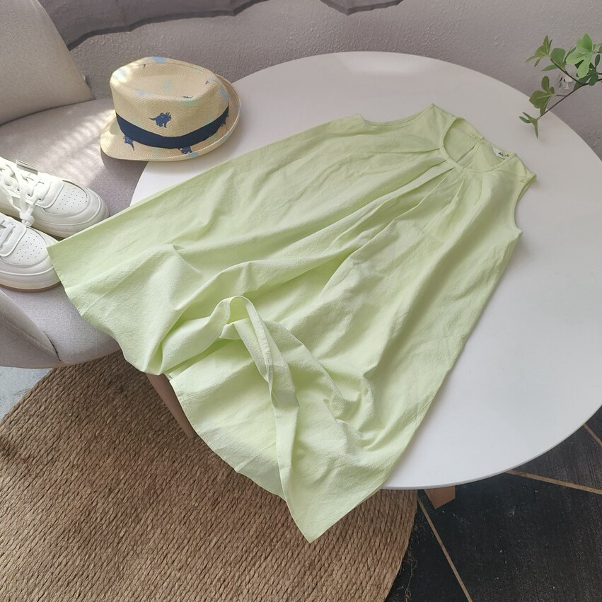 笑笑家 童装裙子 女童度假风宽松款短袖连衣裙 素色纯棉夏季