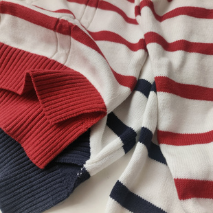 童装 毛衣 上衣 复古条纹圆领针织衫 休闲百搭 男童女童美式 笑笑家