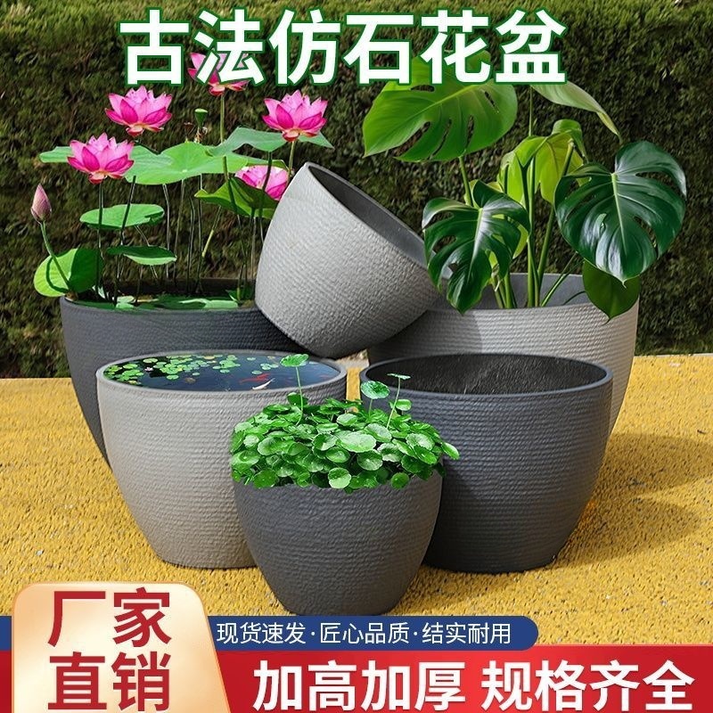 加厚塑料树脂荷花盆大号养鱼碗莲睡莲古法养鱼专用盆