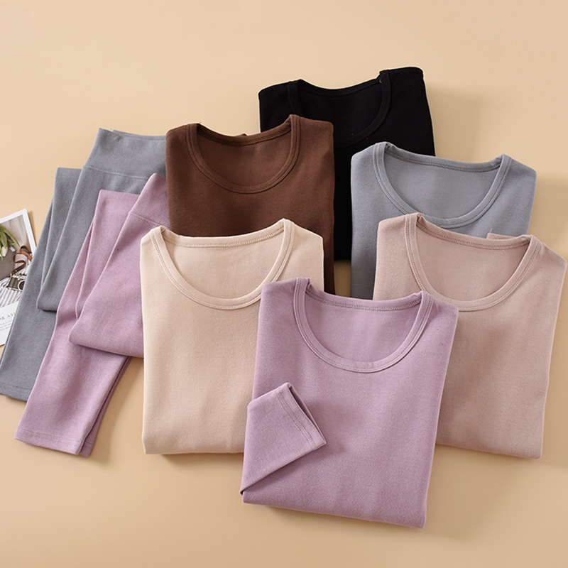 臻圆保暖加厚圆领秋衣秋裤套装女