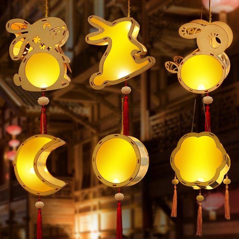 新年灯笼diy材料包随心画菱形空白宫灯新年幼儿园儿童自制兔子灯