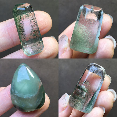 天然绿幽灵吊坠水晶方牌情侣