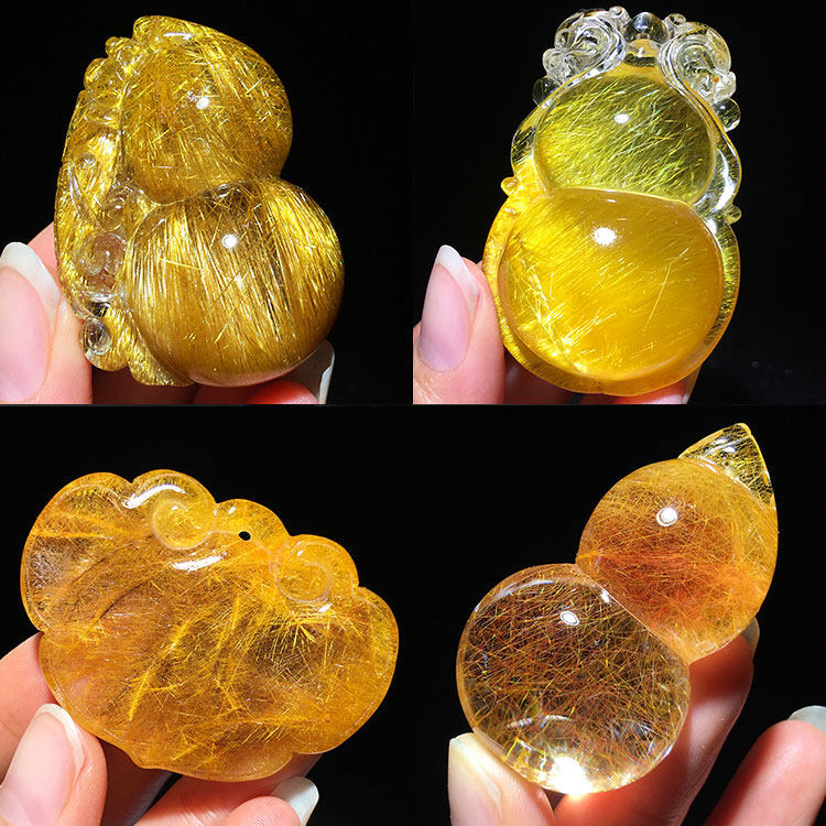 天然金发晶顺发钛晶吊坠挂件摆件
