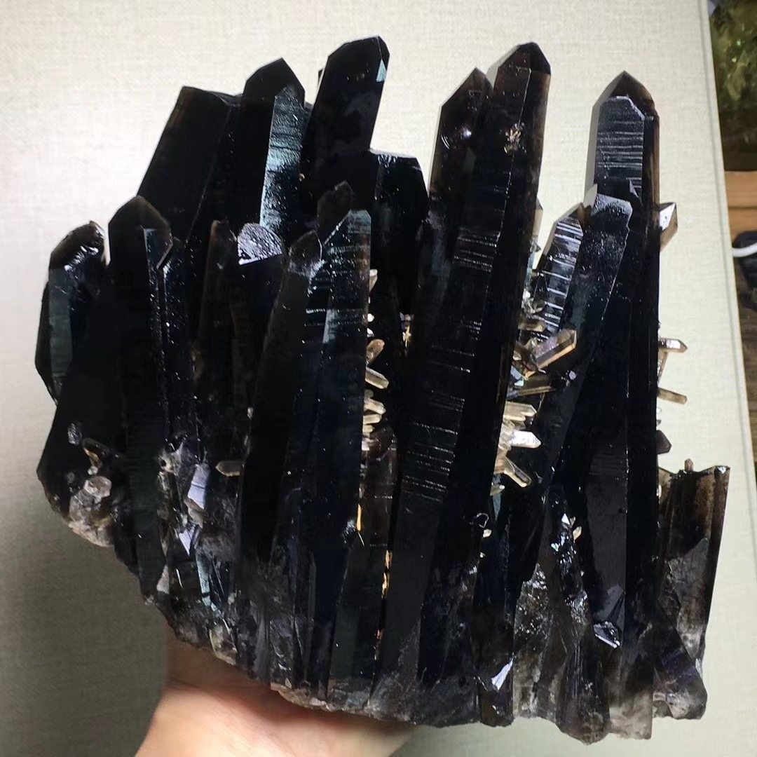 天然黑水晶簇大块造景装饰摆件
