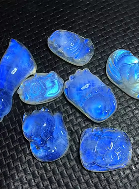 男女款蓝月光石雕刻吊坠饰品天然