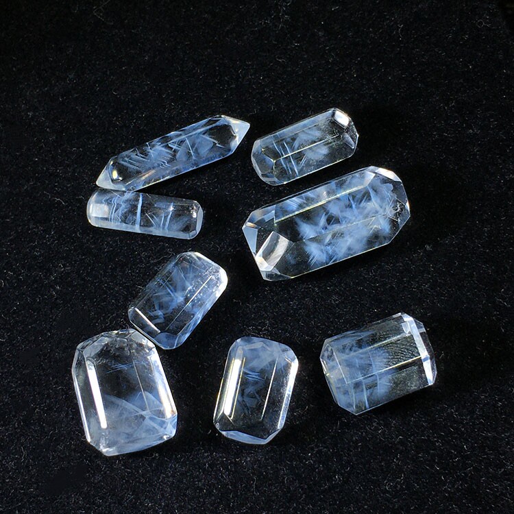 天然白水晶蓝针双尖小随形桶珠原石打磨男女同款项链手链手串配件