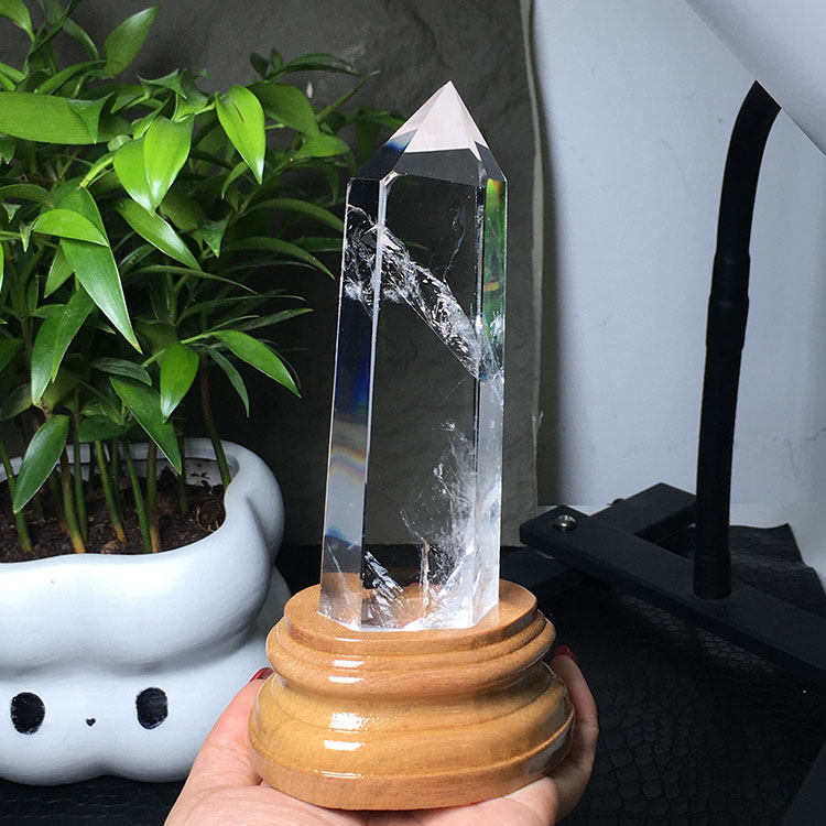 天然白水晶柱原石打磨摆件