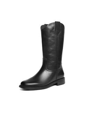 专柜正品百丽2025冬新款女靴加绒时装靴西部靴中筒瘦瘦靴3QFD1DS5